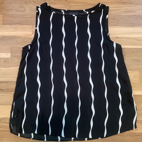 PREMISE Squiggly Striped Sleeveless Blouse Black & White Women’s L - Picture 1 of 10